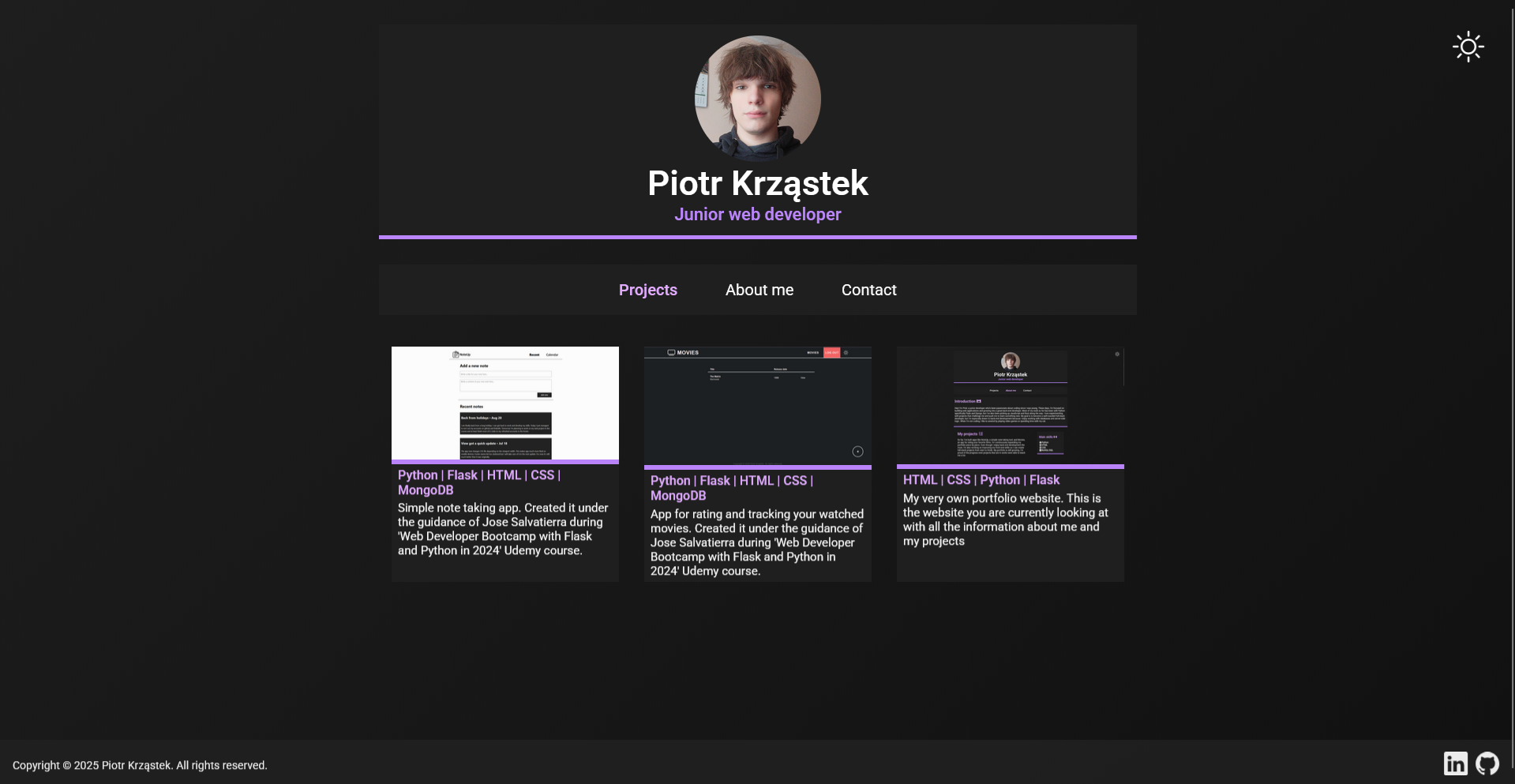Portfolio screenshot - projects page