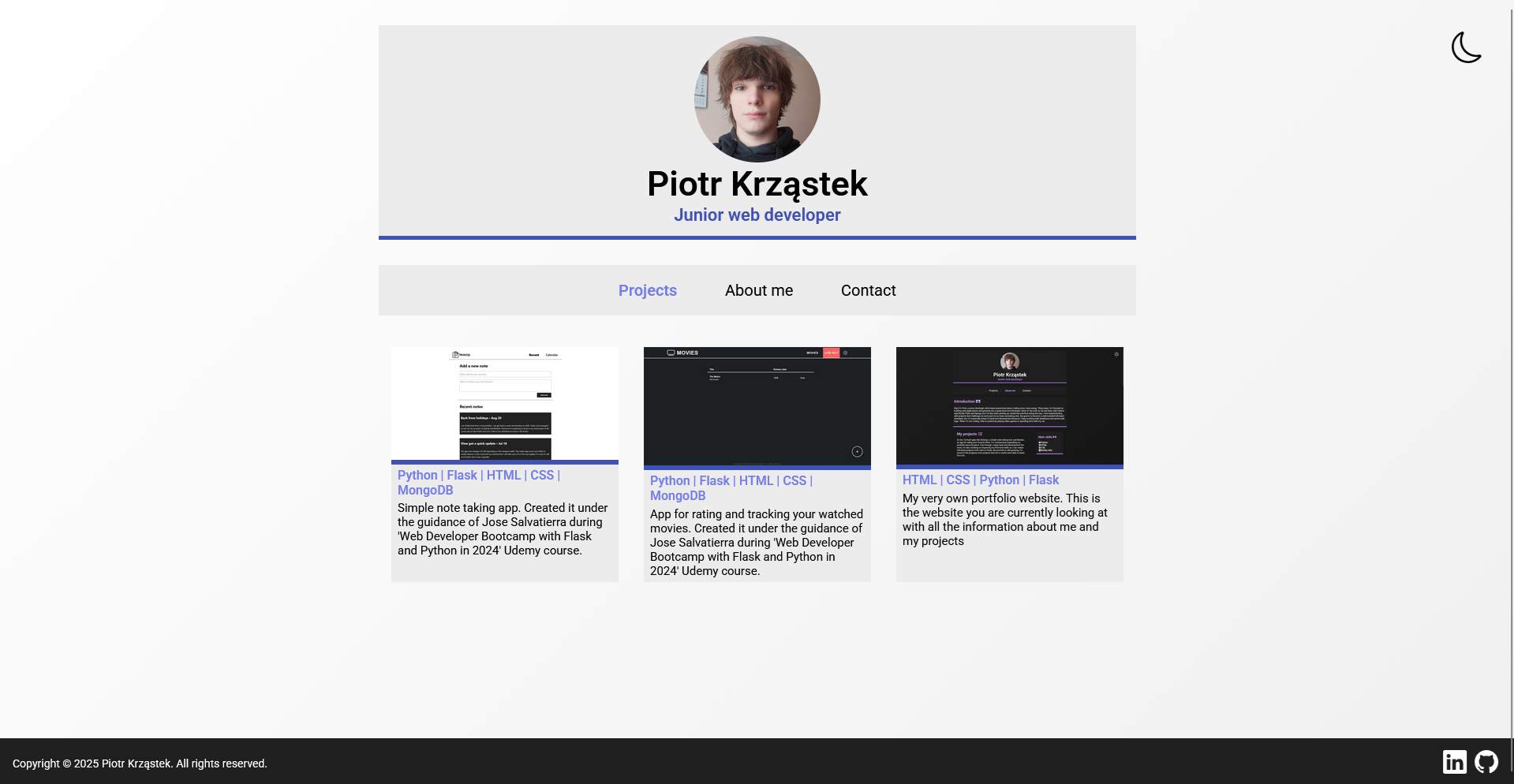 Portfolio screenshot - light mdoe projects page